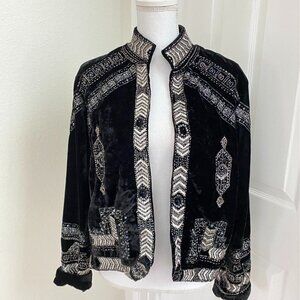 Raga LUNAR ECLIPSE Black Velvet Velour Embellished Beaded JACKET Sz Lg NWT$385